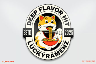 create a japanese ramen restaurant logo with a custom mascot