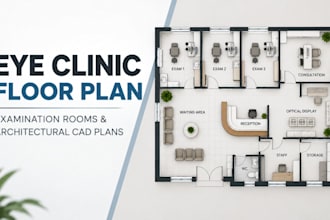 create eye clinic floor plan, examination rooms and architectural cad plans