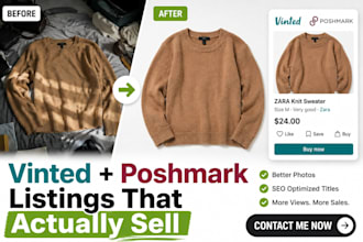 write and list your vinted, poshmark and depop items with pro photos