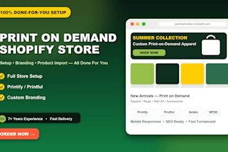 setup shopify print on demand store or shopify merch store