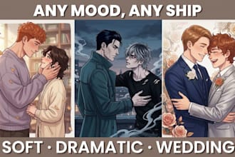 draw bl couple art,  yaoi anime illustration, manhwa and oc ship art