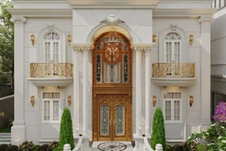 recreate neoclassical villa design,mansion exterior white stucco,3d archviz home