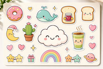 draw cute kawaii doodles stickers illustration design