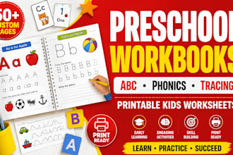 create preschool workbooks, worksheets, tracing, phonics and abc pages