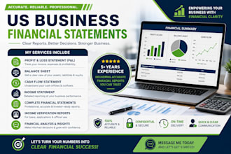 prepare US business financial statements p and l balance sheet and cash flow