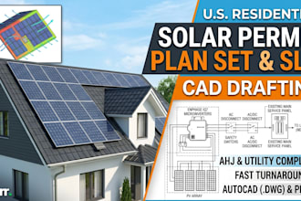 draft residential solar permit plan set and single line diagram in autocad