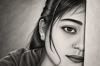 create detailed hand drawn portrait pencil sketch
