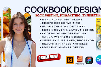 write and design your recipe cookbook meal plan, diet nutrition ebook formatting