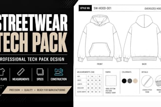 design fashion tech pack hoodies street wears active wears tshirts flat sketch