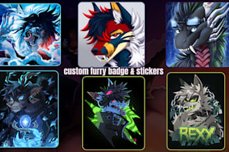 draw custom furry badge, furry headshot, furry icon, furry pfp,anthro character