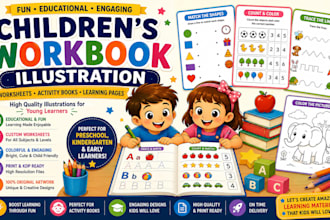 create children workbook illustrations educational worksheets and activity books