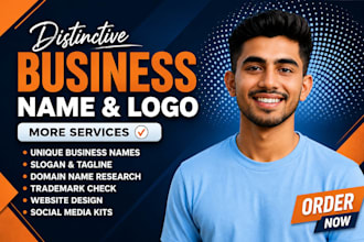 create a unique business name, brand name, slogan and logo