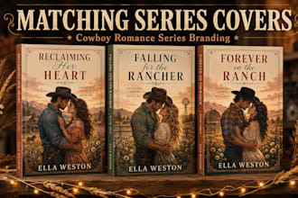 design a matching cowboy romance series book cover set