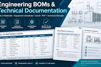 create engineering boms equipment schedules and documentation