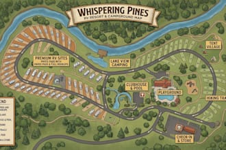 design a professional rv park, campground, resort and site map