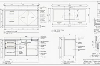 create custom vanity drawings, bathroom cabinet shop drawing and autocad plan