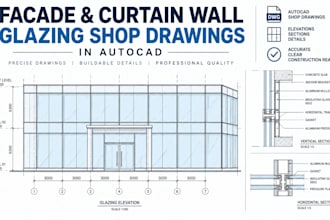do facade and curtain wall glazing shop drawings in autocad