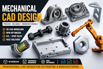 design mechanical parts, 3d cad modeling, dfm, and stl files for printing