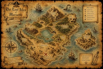 design an original treasure map and fantasy pirate map
