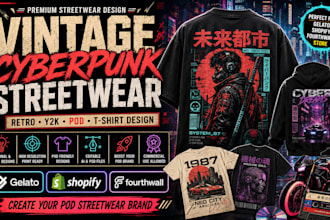 design vintage cyberpunk streetwear tshirts pod gelato shopify fourthwall store