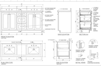 design custom vanity drawing, vanity cad drafting and fabrication plan autocad