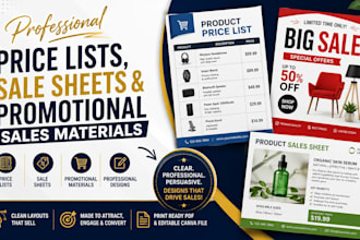 design price lists, sale sheets and promotional product sales materials