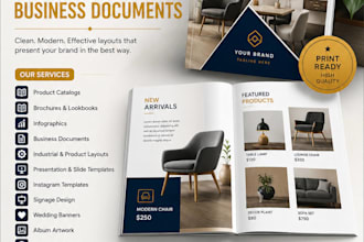 design product catalog, brochure, infographic and business documents