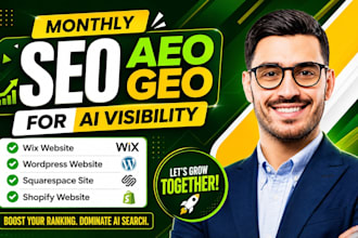 onpage SEO GEO aeo service on wordpress shopify wix squarespace website design