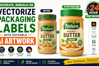 recreate rebuild or vectorize packaging labels into editable ai artwork