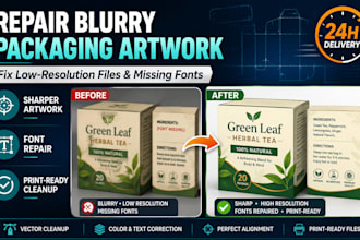 repair blurry low resolution packaging artwork and fix missing fonts