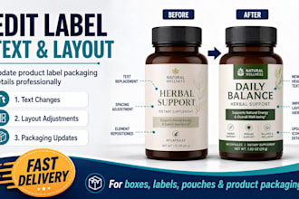 edit and change text details or layout on your product label packaging
