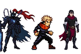 create pixel art character sprite sheet and game assets