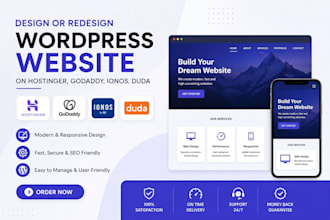 design or redesign wordpress website on hostinger godaddy ionos duda website