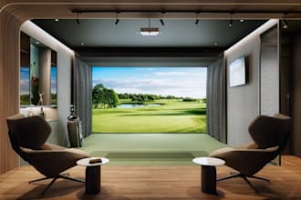 redesign 3d pilates gym, boxing 3d golf,golf interior layout,yoga room rendering