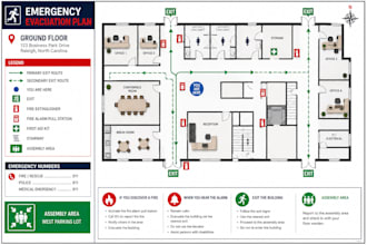 create emergency exit plan, fire escape route map and evacuation drawing