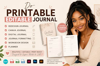 do printable editable journal, redesign journal,canva journal,journal formatting