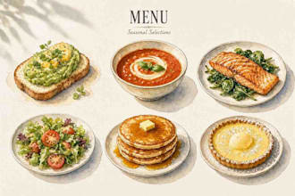 design charming watercolor food illustrations for menus
