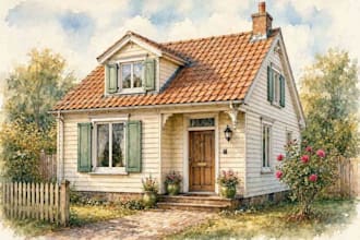 draw house illustration watercolor style