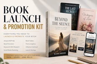 design book mockup, book cover and book launch promotion kit