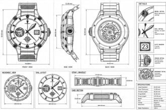 create luxury watch cad design and technical drawing for factory ready tech pack