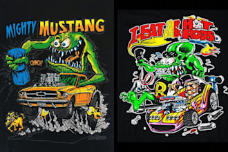 create an original vintage hot rod rat rod cartoon t shirt design