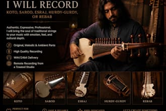 record koto, sarod, esraj, hurdy gurdy and rebab for your music