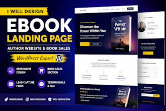 design ebook landing page author website, book sales, wordpress