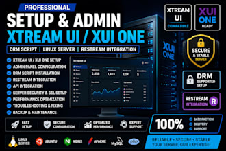setup admin server, xtream ui, xui one, drm script, linux server, with restream