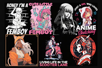 design unique japanese anime femboy style t shirt graphics