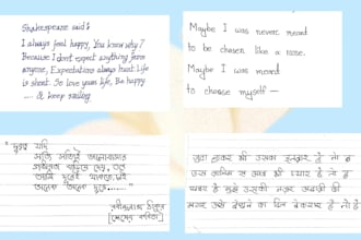 do professional handwriting in english, bangla and hindi