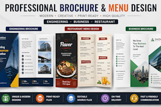 design engineering company brochure, restaurant menu, generic business brochure