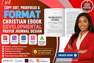 copy edit, profread, format christian ebook developmental prayer journal design