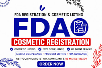 do fda registration mocra compliance, cosmetics label review fsvp 510k US agent