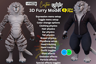 do 3d furry vrchat avatar, 3d nsfw model, anime vtuber model, animaze vrm
